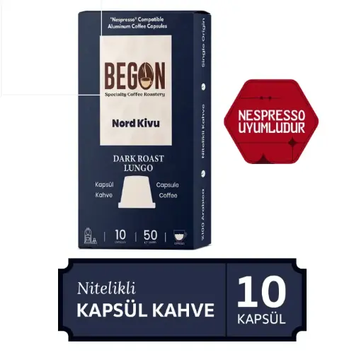 Nord Kivu Nespresso Uyumlu Alüminyum Kapsül Kahve Dark Roast (LUNGO) - 10 Adet